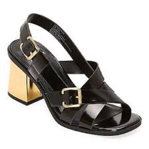 Worthington Black and Gold Block Heel Sandals